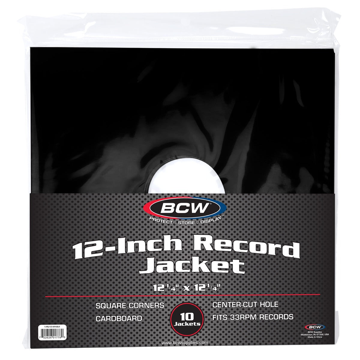 BCW 12 Inch Record Paper Jacket - With Hole - Black PACK