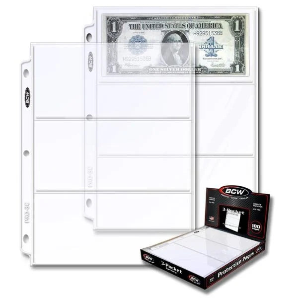 BCW Pro 3-Pocket Currency Page (100 CT. Box)