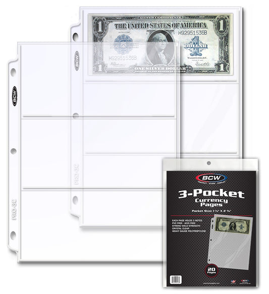 BCW Pro 3-Pocket Currency Page (20 CT. Pack) PACK