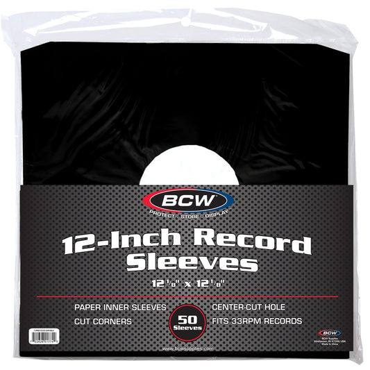 BCW 12 Inch Record Paper Inner Sleeve - Cut Corners - Black PACK