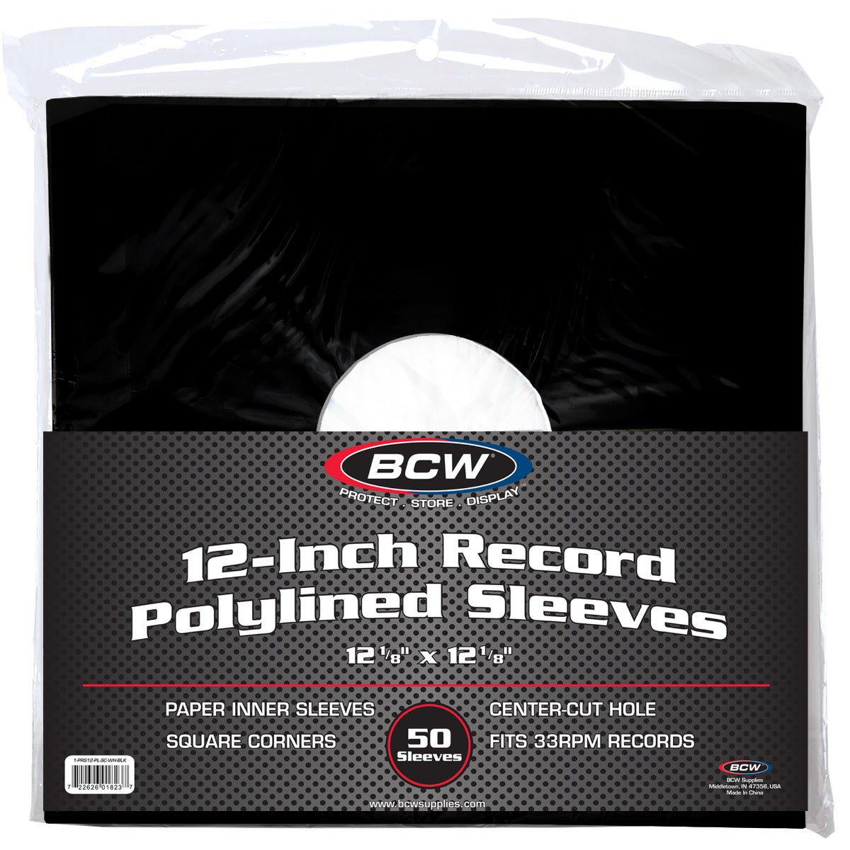 BCW 12 Inch Record Paper Inner Sleeves - Polylined - With Hole - Black PACK