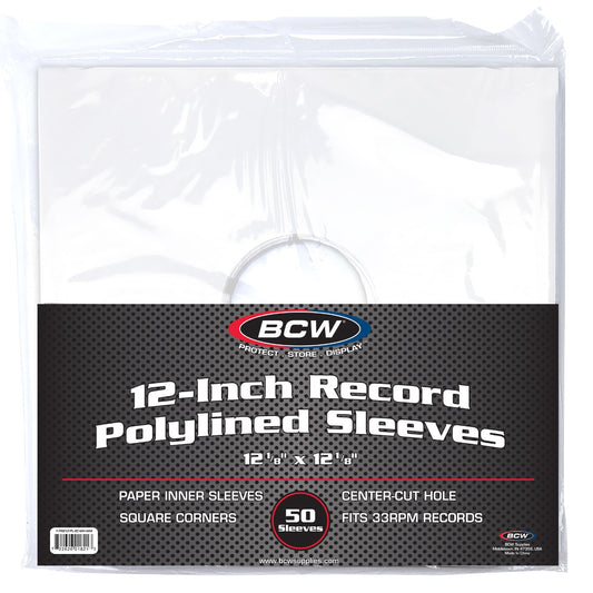 BCW 12 Inch Record Paper Inner Sleeves - Polylined - With Hole - White PACK