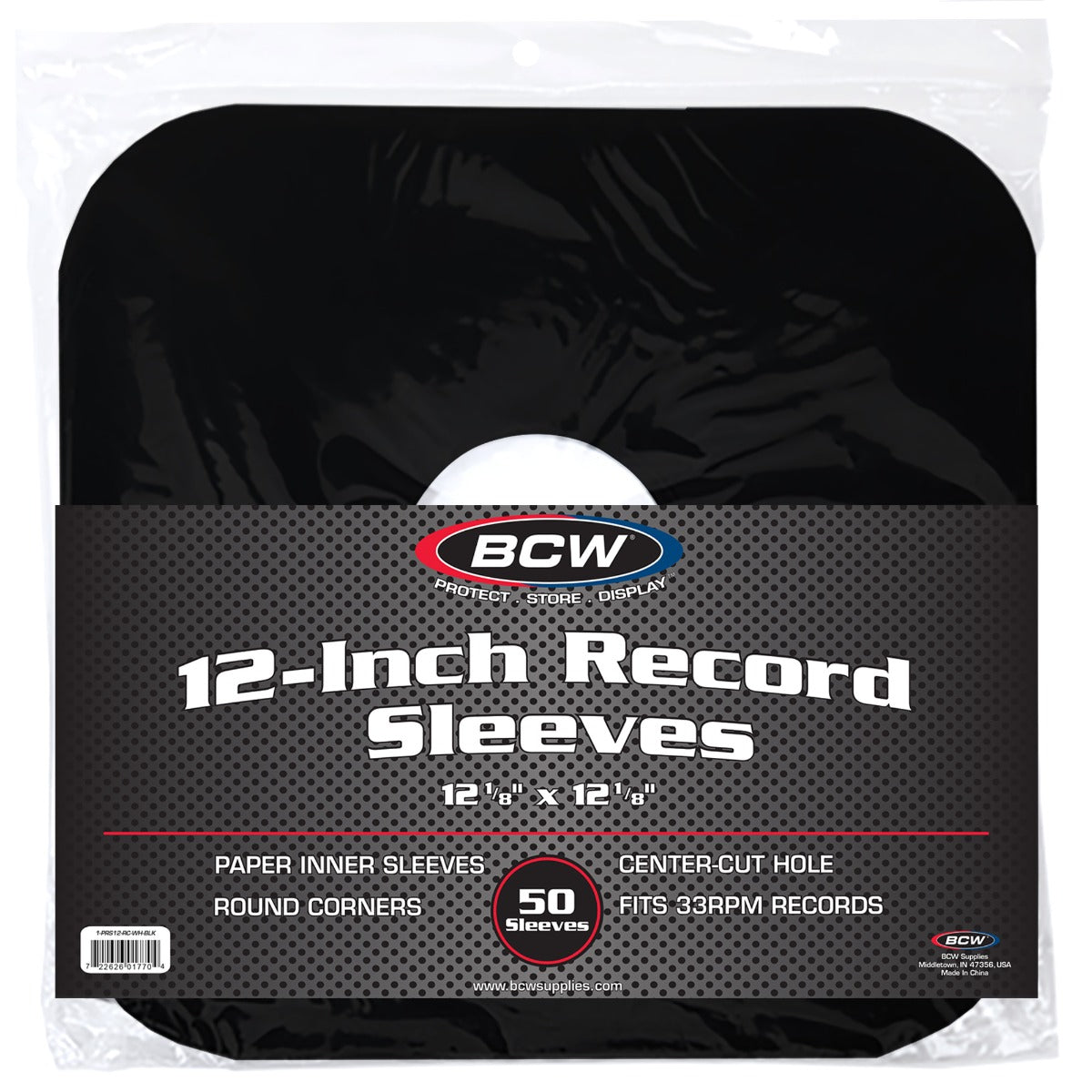 BCW 12 Inch Record Paper Inner Sleeves - Round Corners - With Hole - Black PACK