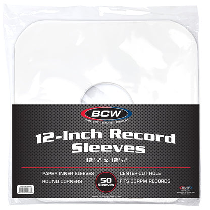 BCW 12 Inch Record Paper Inner Sleeves - Round Corners - With Hole - White PACK