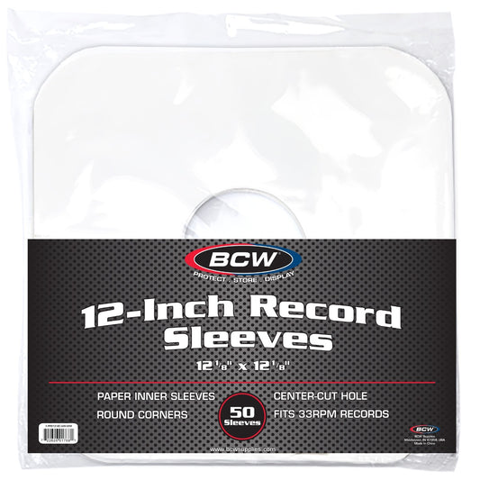 BCW 12 Inch Record Paper Inner Sleeves - Round Corners - With Hole - White PACK