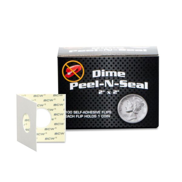 BCW Peel-N-Seal Coin Flips 2x2 - Adhesive - Dime