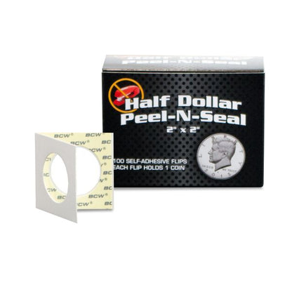 BCW Peel-N-Seal Coin Flips 2x2 - Adhesive - Half Dollar