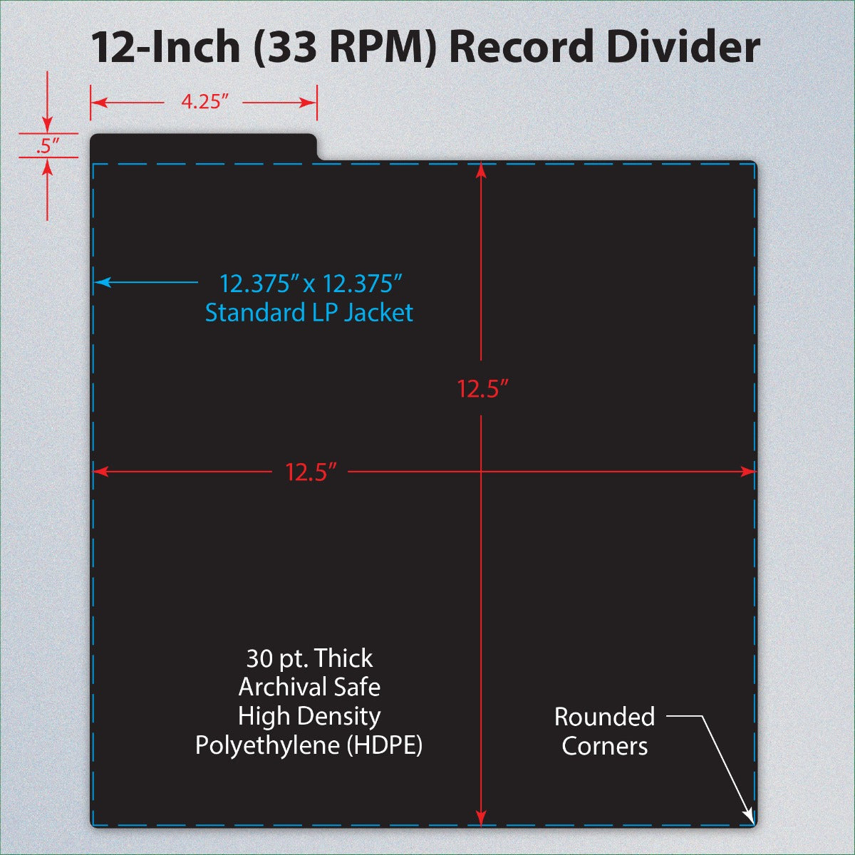 BCW 12-Inch Record Divider - Black PACK