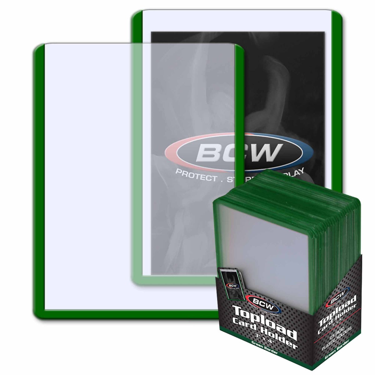 BCW 3x4 Topload Card Holder - Green Border PACK